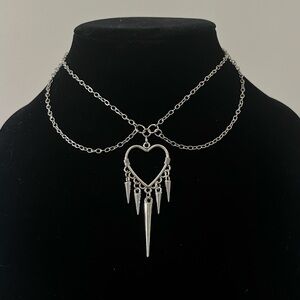 Hand Crafted Silver Heart & Spikes Pendant Necklace